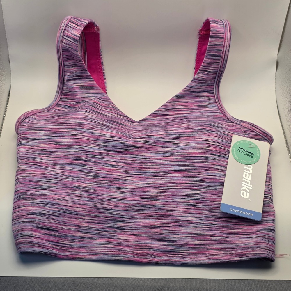 Marika Contender‎ Sports Bra Rose Violet Spacedye Low Impact Longline Small NEW
